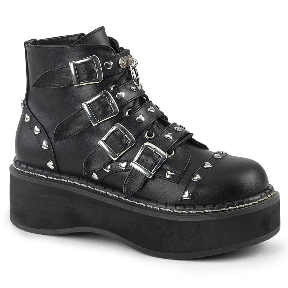 Demonia Emily 315 Black Buckled Platform Boots